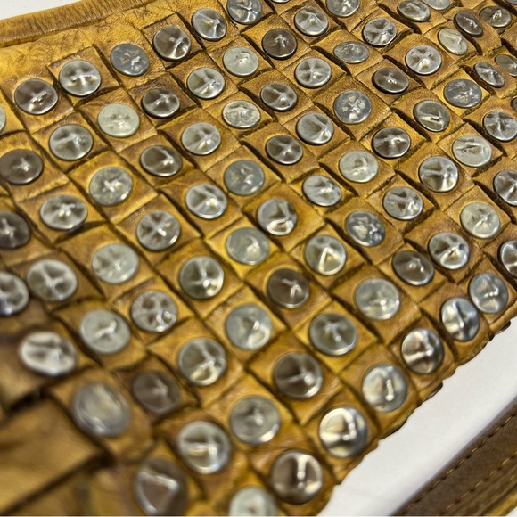 Platania Wallet Tan Italian Leather Woven Studded Wristlet Clutch- Vintage - Picture 5 of 8